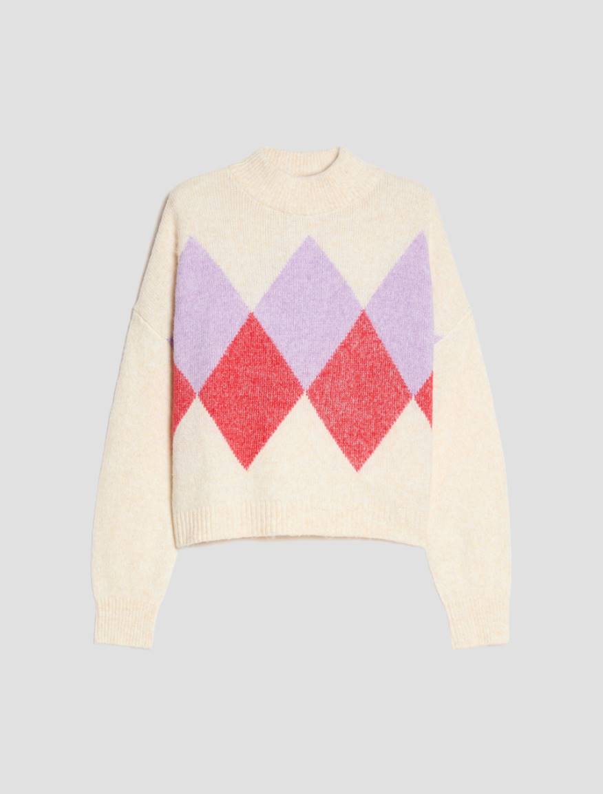 Diamond intarsia jumper - WHITE - Pennyblack - 2
