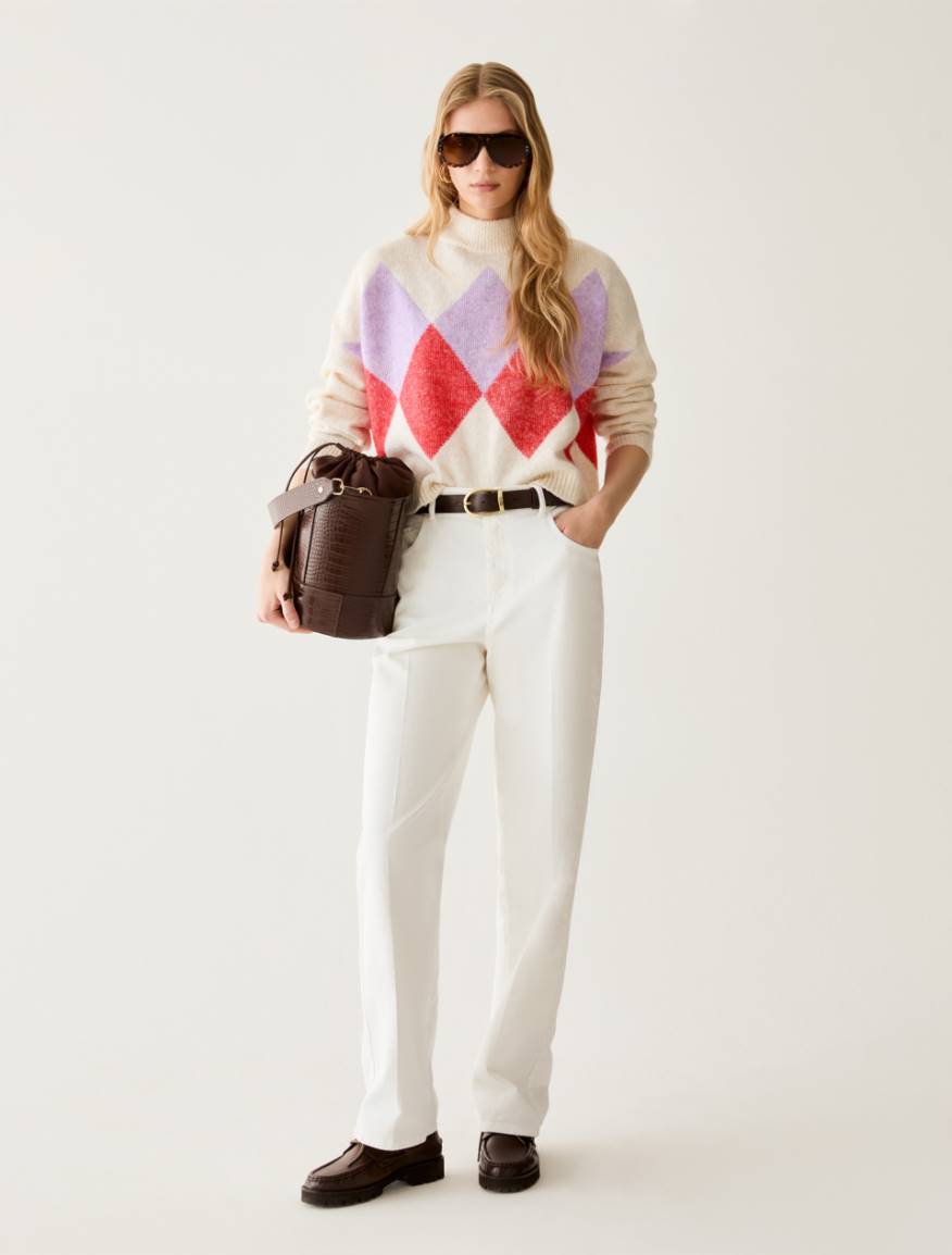 Diamond intarsia jumper - WHITE - Pennyblack - 5