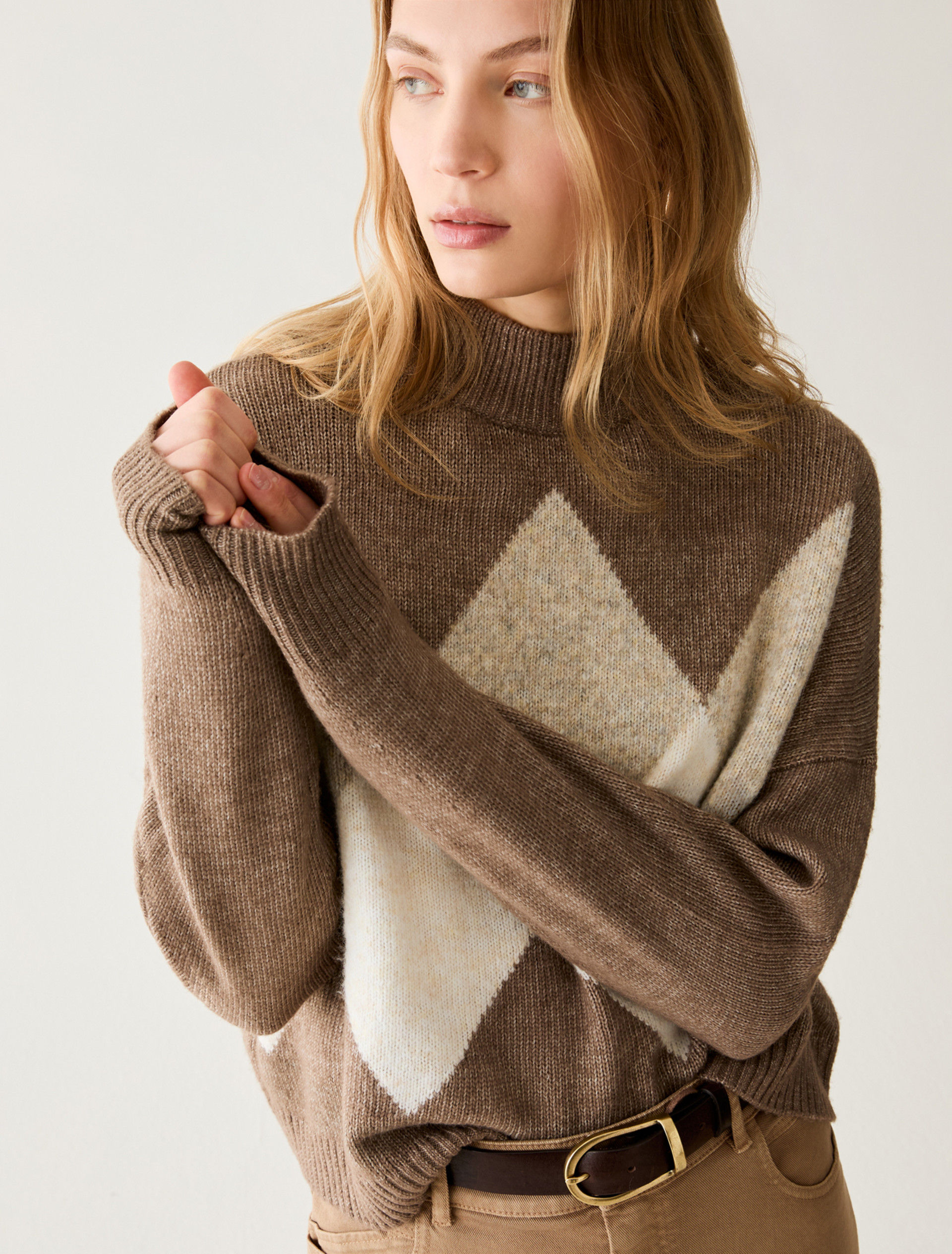 Diamond intarsia jumper - MUD - Pennyblack - 4