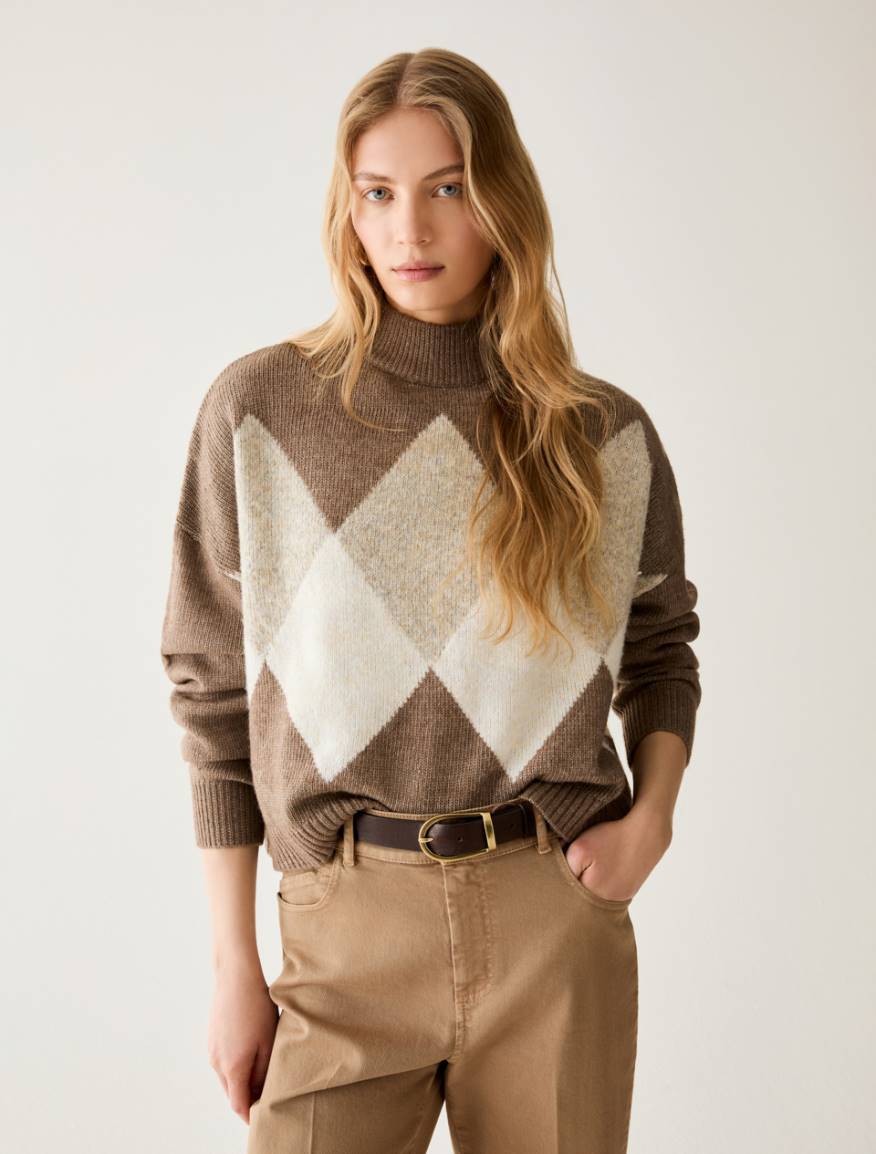Diamond intarsia jumper - MUD - Pennyblack