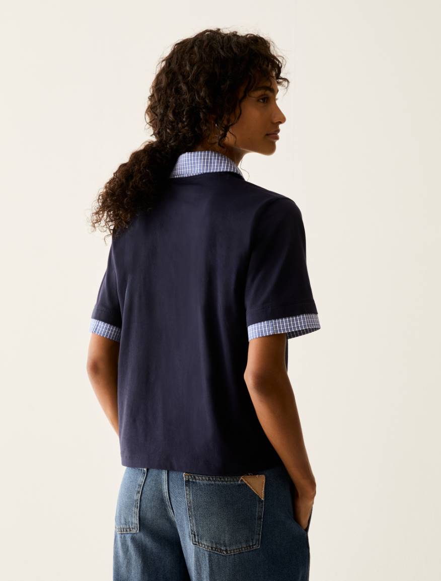 Jersey and poplin polo shirt - MIDNIGHTBLUE - Pennyblack - 3