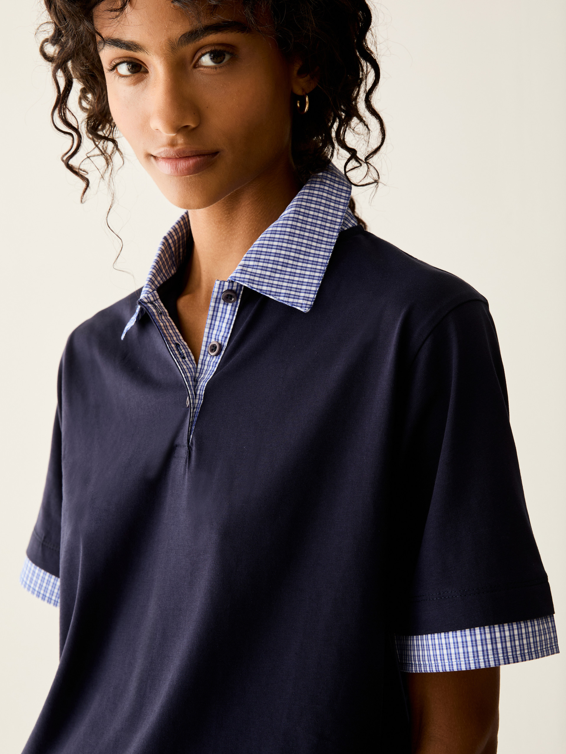 Jersey and poplin polo shirt - MIDNIGHTBLUE - Pennyblack - 4