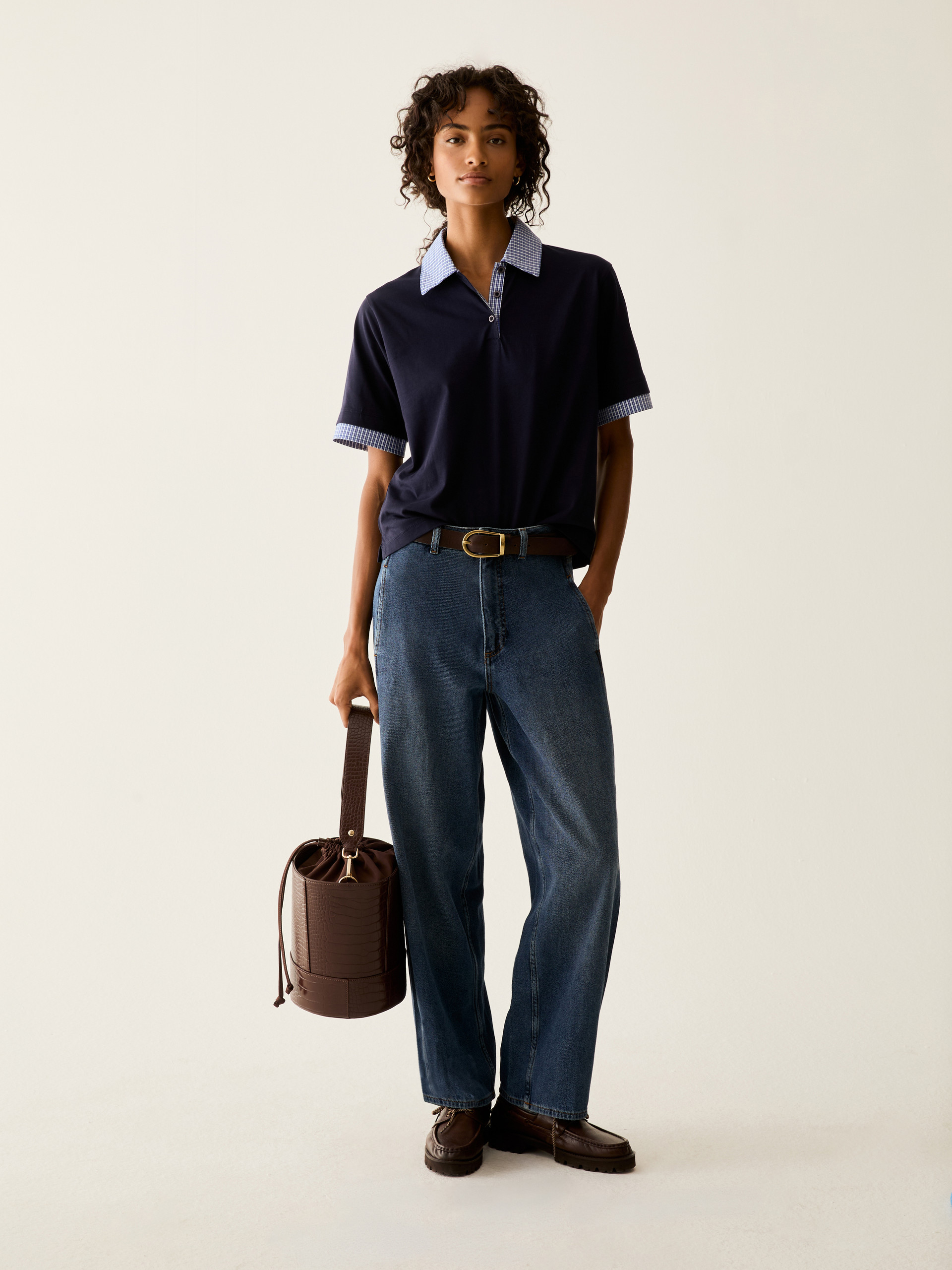 Jersey and poplin polo shirt - MIDNIGHTBLUE - Pennyblack - 5