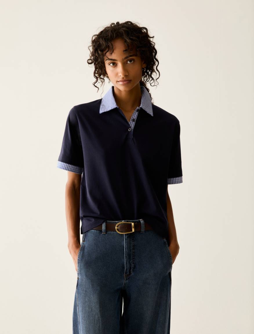 Jersey and poplin polo shirt - MIDNIGHTBLUE - Pennyblack