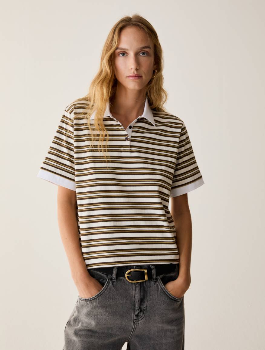 Jersey and poplin polo shirt - DARK BROWN - Pennyblack